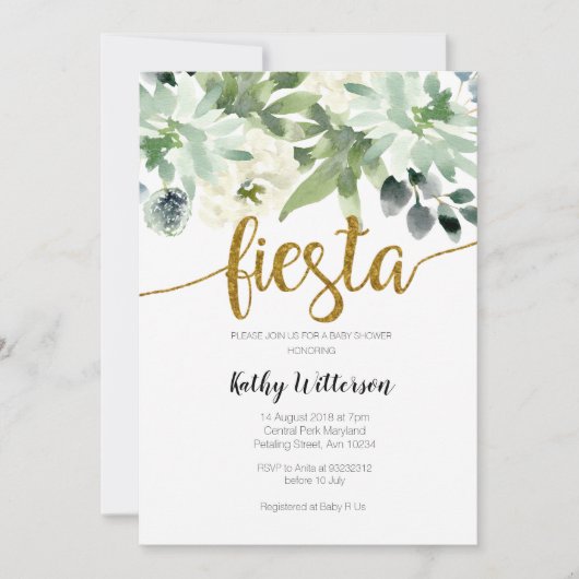 Fiesta Cactus Modern Baby shower Greenery Kaart (Voorkant)