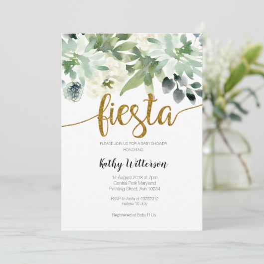Fiesta Cactus Modern Baby shower Greenery Kaart (Staand voorkant)