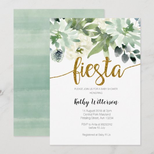 Fiesta Cactus Modern Baby shower Greenery Kaart (Voorkant / Achterkant)