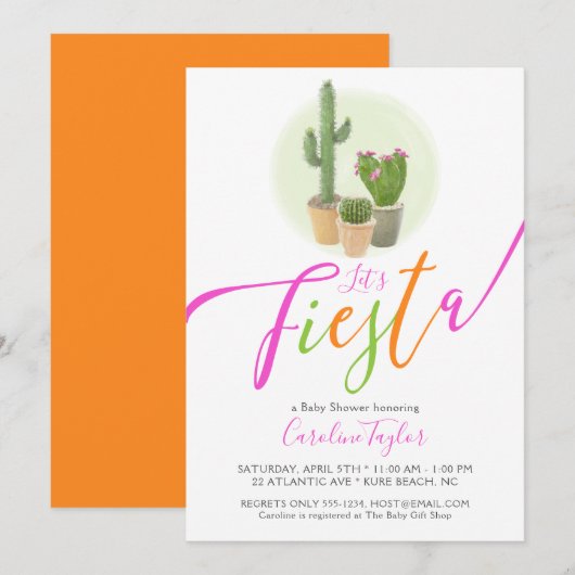 Fiesta Cactus Neon Pink Oranje Baby shower Kaart (Voorkant / Achterkant)