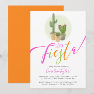 Fiesta Cactus Neon Pink Oranje Baby shower Kaart