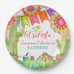 Fiesta Cactus Pink Quinceanera 15e verjaardag Papieren Bordje