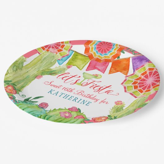 Fiesta Cactus Pink Sweet 16th Birthday Party Papieren Bordje (Gekanteld)