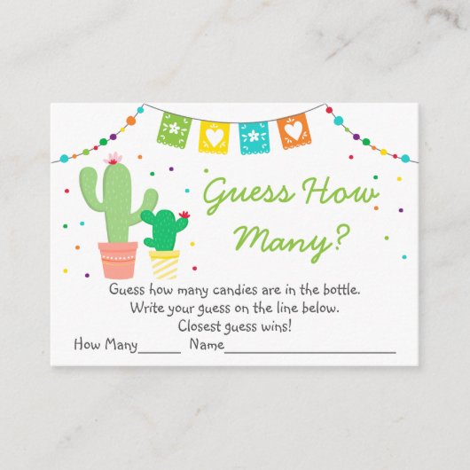 Fiesta Cactus raden hoeveel Baby shower er speelt Informatiekaartje (Voorkant)