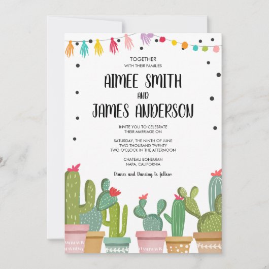 Fiesta Cactus Succulent Mexicaanse bruiloft uitnod Kaart (Voorkant)