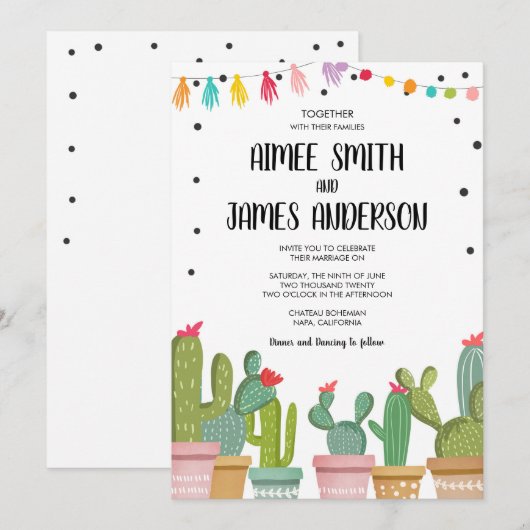 Fiesta Cactus Succulent Mexicaanse bruiloft uitnod Kaart (Voorkant / Achterkant)
