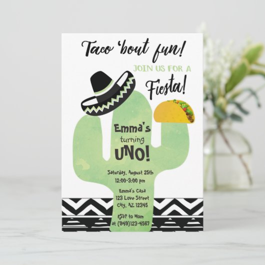 Fiesta Cactus Taco over Fun Birthday Party Kaart (Staand voorkant)