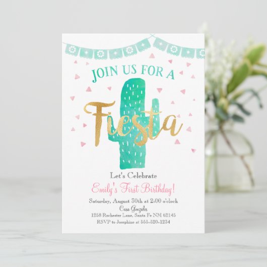 Fiesta Cactus Uitnodiging, Perfect voor elk evenem Kaart (Staand voorkant)