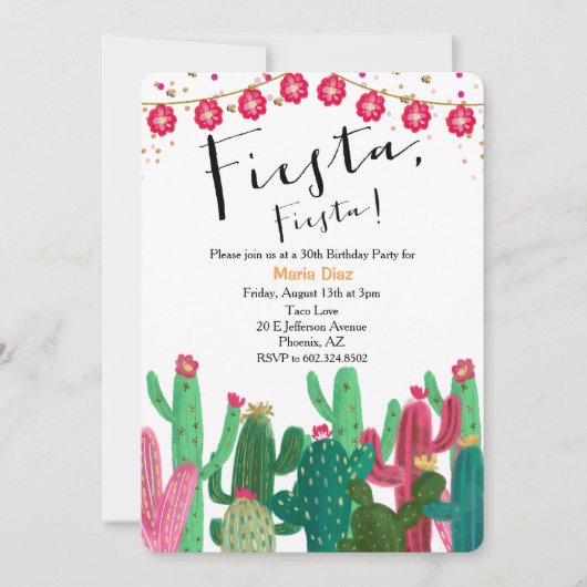 Fiesta Cactus Uitnodiging voor verjaardagsfeest (Voorkant)