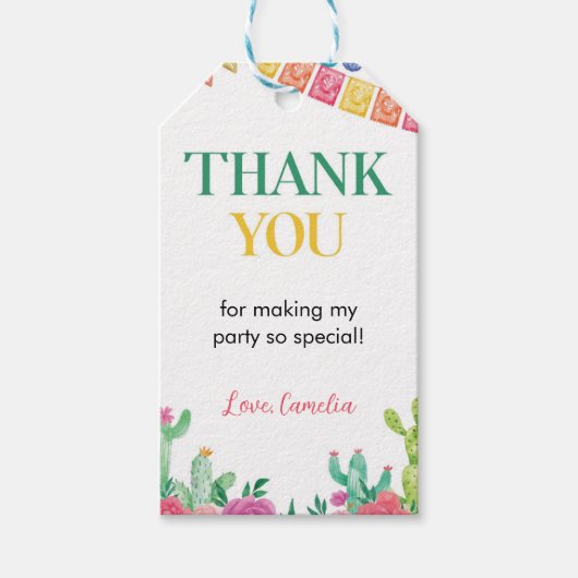 Fiesta Cactus Verjaardagsfeest Dank u Label Cadeaulabel (Voorkant)