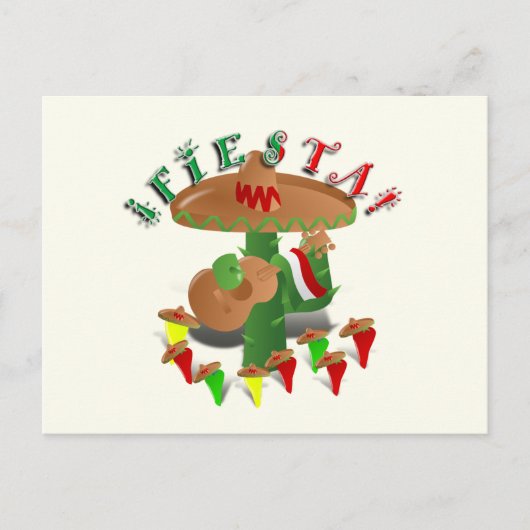 Fiesta Cactus w/Sombrero & Guitar Briefkaart (Voorkant)