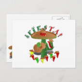 Fiesta Cactus w/Sombrero & Guitar Briefkaart (Voorkant / Achterkant)