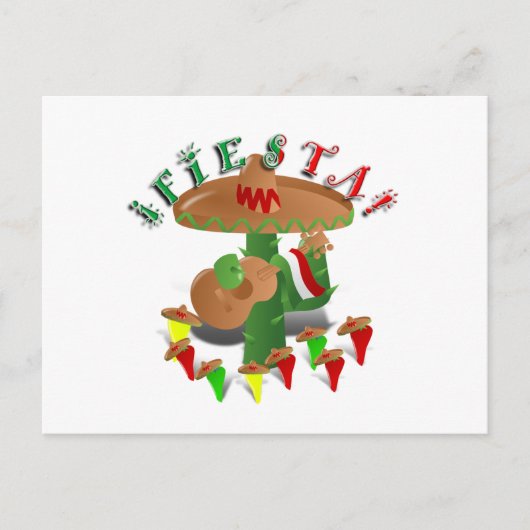 Fiesta Cactus w/Sombrero & Guitar Briefkaart (Voorkant)