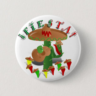 Fiesta Cactus w/Sombrero & Guitar Ronde Button 5,7 Cm