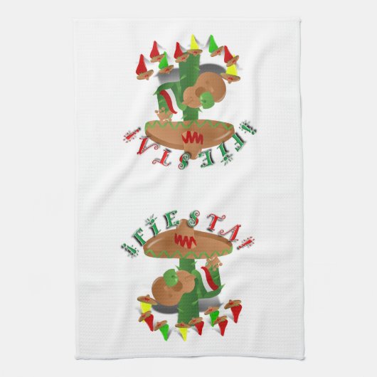 Fiesta Cactus w/Sombrero & Guitar Theedoek (Verticaal)