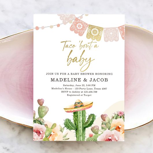 Fiesta Cactus Waterverf Baby Couples Shower Invit Kaart