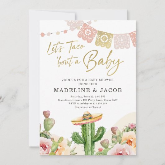 Fiesta Cactus Waterverf Baby Couples Shower Invit Kaart (Voorkant)