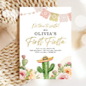 Fiesta Cactus Waterverf Girl First Birthday Invit Kaart