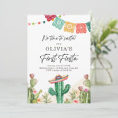 Fiesta Cactus Waterverf Girl First Birthday Kaart (Staand voorkant)