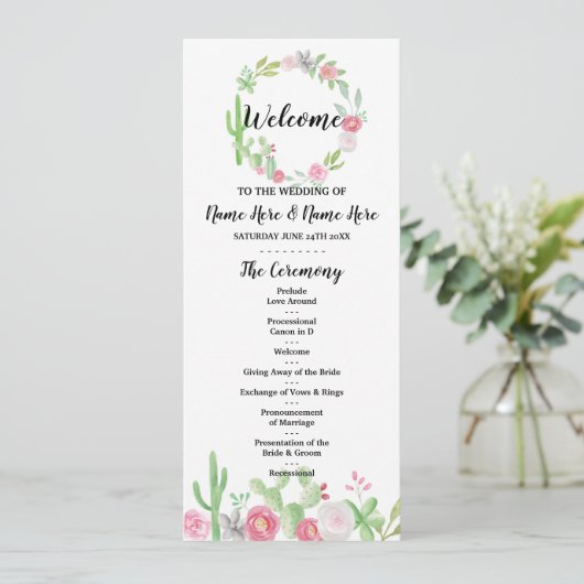 Fiesta Cactus Wedding Programme Flowers Cacti Mexi Programmakaart (Staand voorkant)