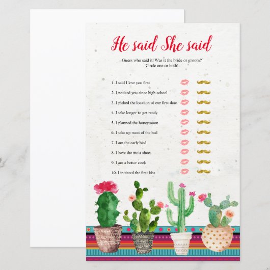 Fiesta cactus zei dat ze een spelkaart zei (Voorkant / Achterkant)