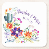 FIESTA Cactussen Folkart Bloemen Aangepast Kartonnen Onderzetters (Voorkant)