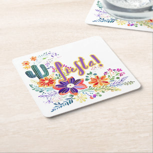 FIESTA Cactussen Folkart Bloemen Aangepast Kartonnen Onderzetters