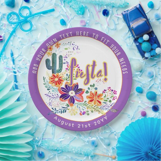 FIESTA Cactussen Folkart Bloemen Aangepast Papieren Bordje (Feest)