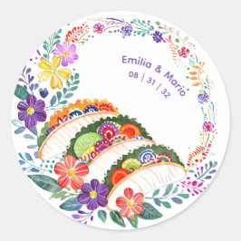 FIESTA Cactussen Folkart Bloemen Aangepast Ronde Sticker