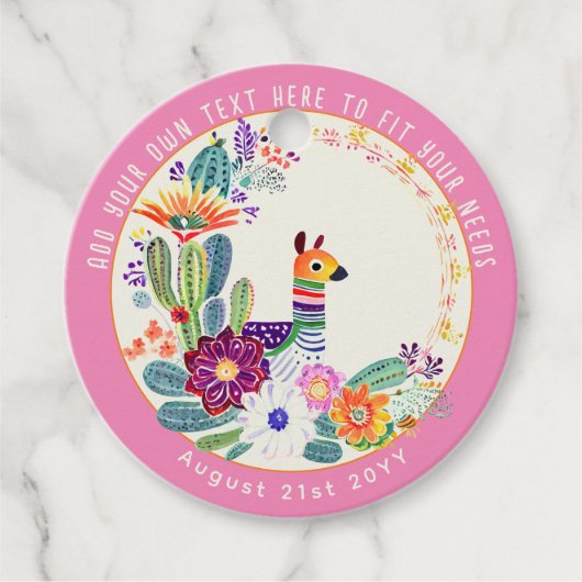 FIESTA Cactussen Llama FolkBloemen Roze Custom Bedankjes Labels (Voorkant)