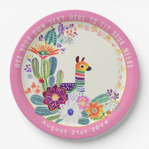 FIESTA Cactussen Llama FolkBloemen Roze Custom Papieren Bordje