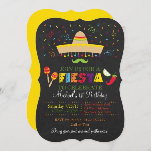 Fiesta Chalkboard Birthday Kaart (Voorkant / Achterkant)