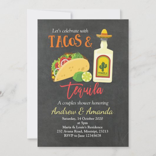 Fiesta Chalkboard Tacos en Tequila Invitation Kaart (Voorkant)