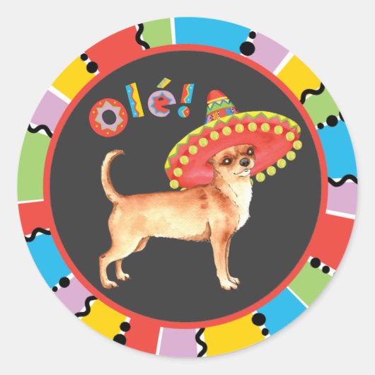 Fiesta Chihuahua Ronde Sticker (Voorkant)