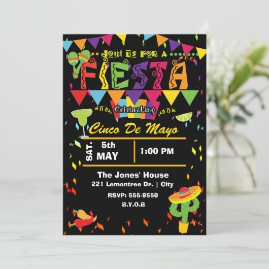 Fiesta Cinco de Mayo Mexicaanse feestuitnodiging Kaart (Staand voorkant)