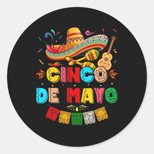 Fiesta Cinco de Mayo Ronde Sticker (Voorkant)