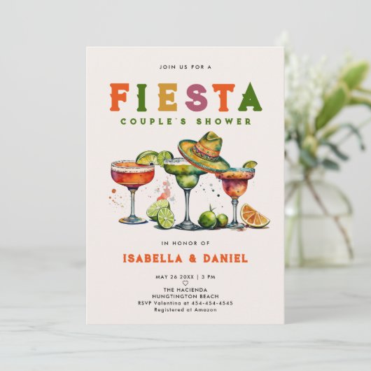 Fiesta Coed Kleurrijke Tequila Bruiloft Paar Douch Kaart (Staand voorkant)