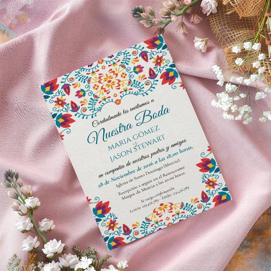 Fiesta Colorful Botanical Floral Spanish Wedding Kaart