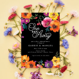 Fiesta Colorful Floral Black Rehearsal Dinner Kaart