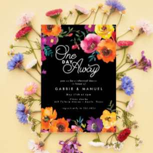 Fiesta Colorful Floral Black Rehearsal Dinner Kaart