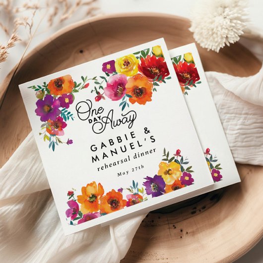 Fiesta Colorful Floral Black Rehearsal Dinner Servet