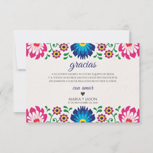 Fiesta Colorful Floral Botanical Spanish Wedding Bedankkaart (Voorkant)