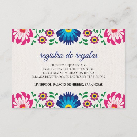 Fiesta Colorful Floral Botanical Spanish Wedding Informatiekaartje (Voorkant)
