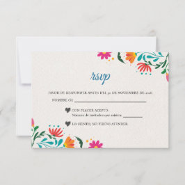 Fiesta Colorful Floral Modern Boda Spanish Wedding RSVP Kaartje