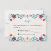 Fiesta Colorful Floral Spanish Wedding RSVP Kaartje (Voorkant)