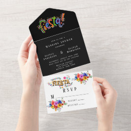 Fiesta Colorful Floral Wedding Shower All In One Uitnodiging