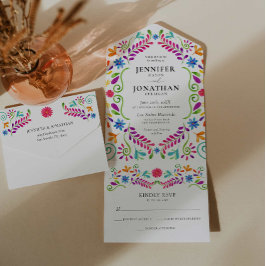 Fiesta Colorful Flower Wedding All In One Uitnodiging