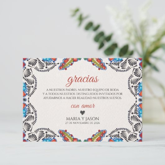 Fiesta Colorful Flowers Botanical Spanish Wedding Bedankkaart (Staand voorkant)