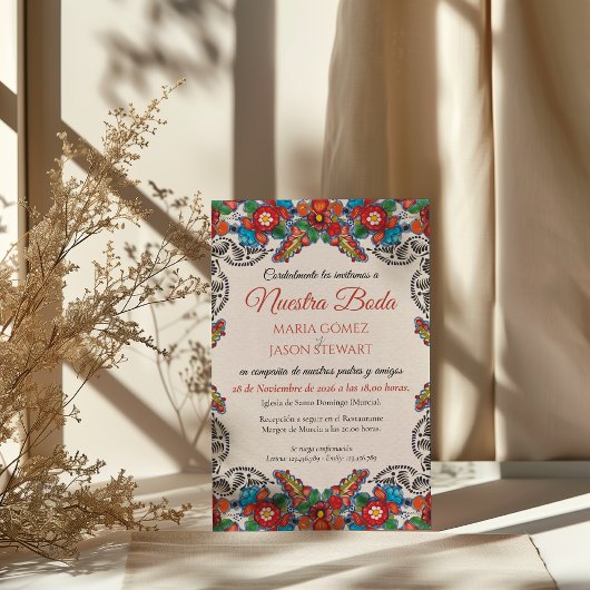 Fiesta Colorful Flowers Botanical Spanish Wedding Kaart