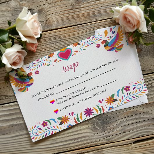 Fiesta Colorful Flowers Botanical Spanish Wedding RSVP Kaartje